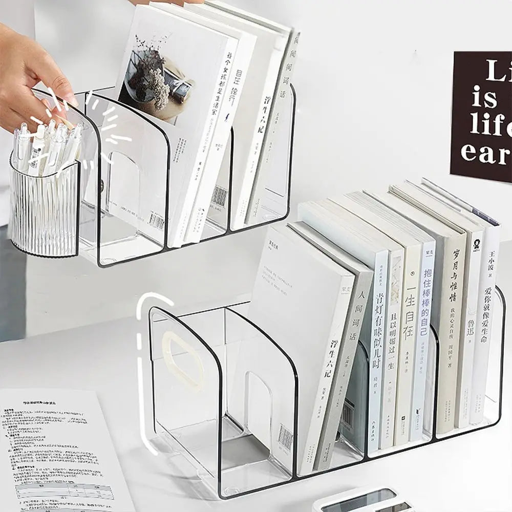 Desktop Organizer Save Space Handle Bookends Transparent Durable Divider Book Stand Simple Display Desk Storage Rack Minimalism