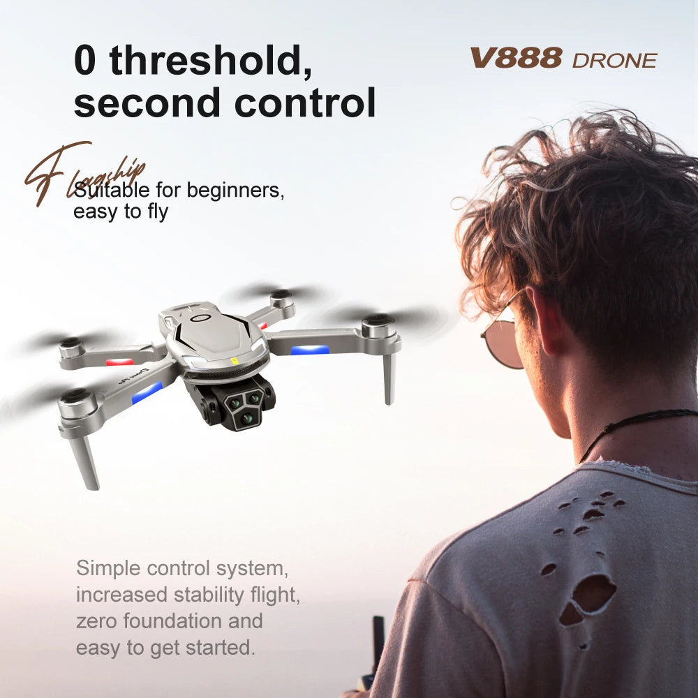 Original V888 4K Drone Three Camera HD Aerial Photography WIFI 5G Optical Localization Four-way Obstacle Avoidance New Dron