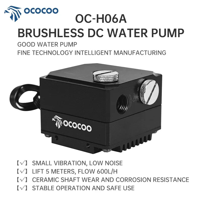 OCOCOO H06A water pump for PC water cooling CPU liquid cooler pump 600L/H DC 12V with PWM Intelligent Temperature Regulation