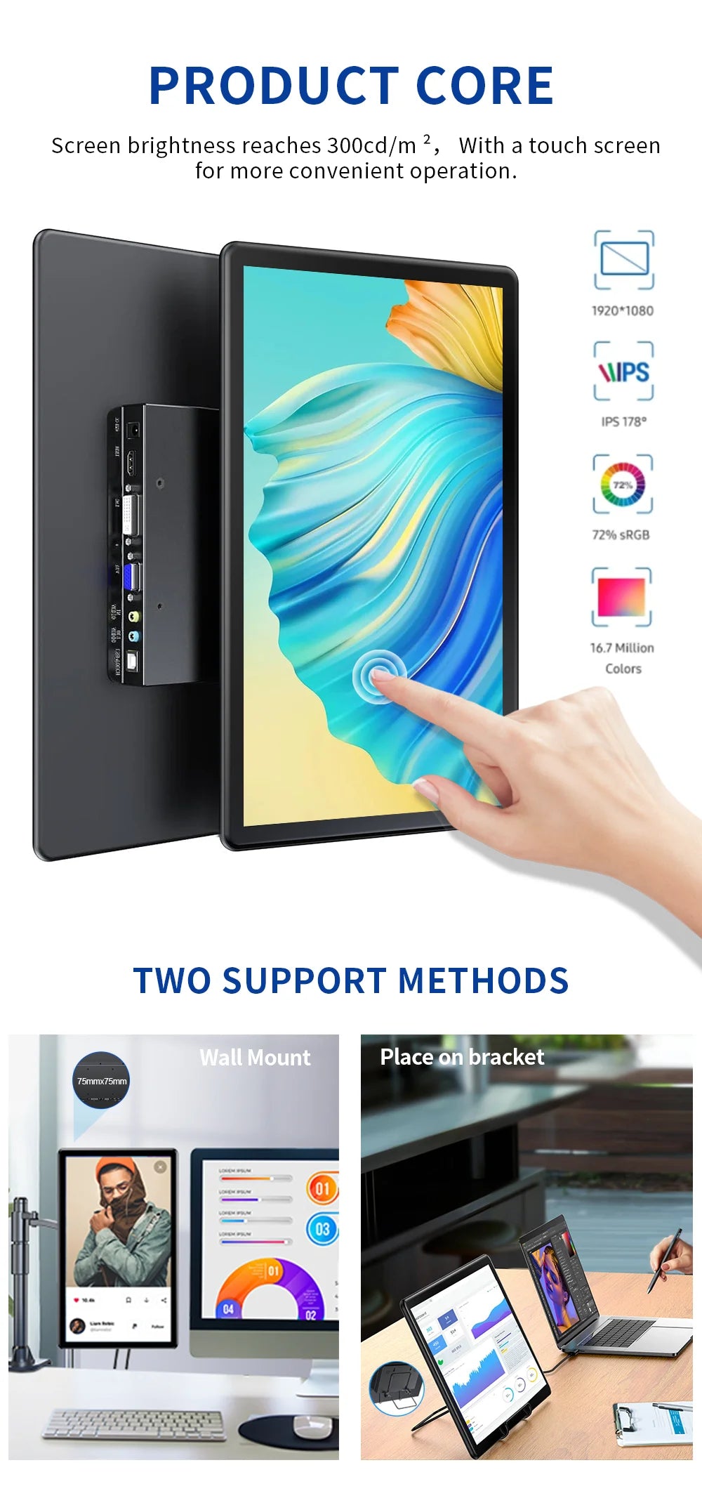Unew 15.6" 1080P IPS Industrial Touchscreen Monitor HDMI Type-C VGA DVI for Raspberry Pi