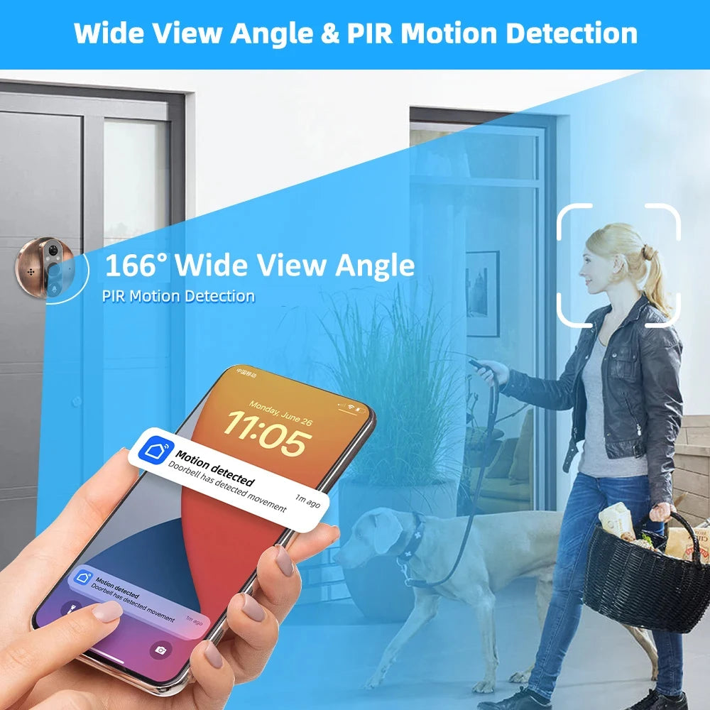 3MP Tuya Smart WiFi Door Bell Eye Peephole Camera Battery PIR Motion Detect Night Vision Digital Viewer Doorbell Smart Life APP