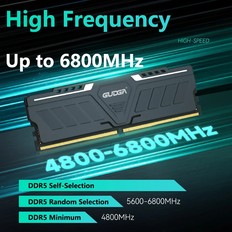 GUDGA DDR5 RAM 8GB/16GB/32GB 4800-6800MHz 1.1-1.35V CL40 with Aluminum Heatsink for Desktop PC
