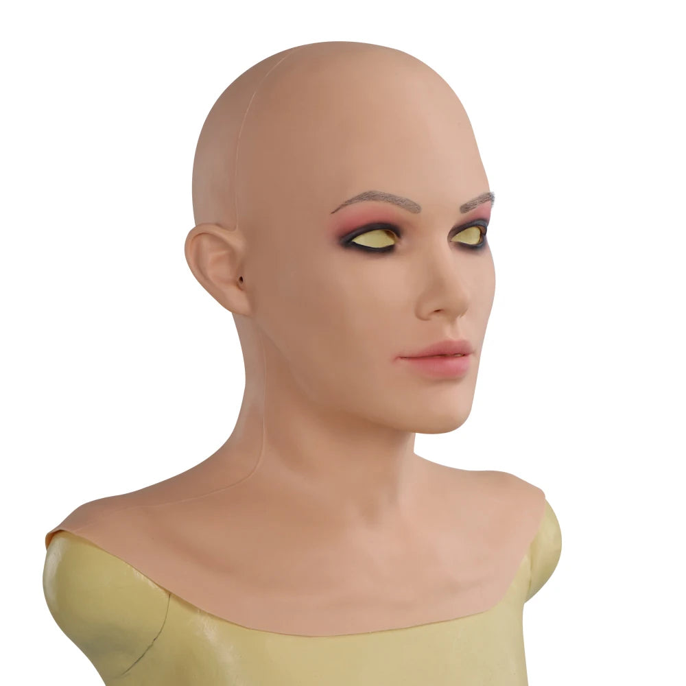 Realistic Female Mask With Neck Crossdresser Silicone Face Mask Headwear Crossdresser Costumes Drag Queen Male to Female