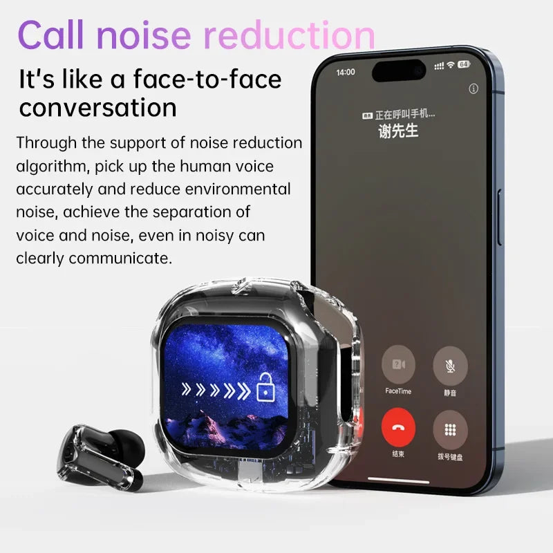 True Wireless Bluetooth Earbuds 5.4 Earphones ANC Noise Reduction Stereo Bass HD Mic Gamer Headset with LED Touch Screen Control