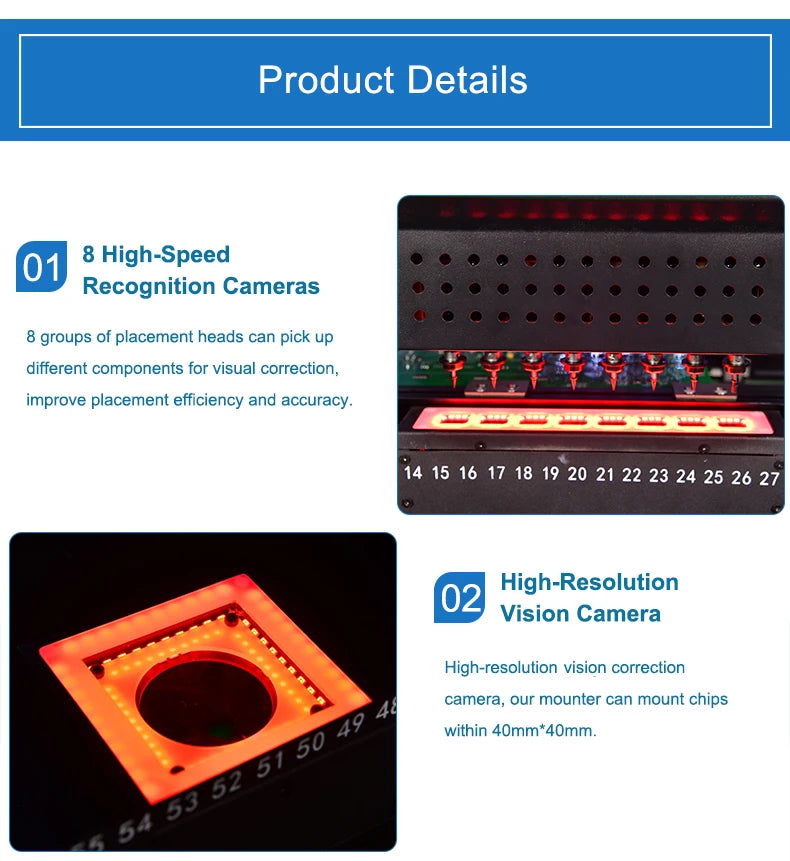 Stock in EU Electronic Components Making Machine 8 Heads LED Chip Mounter Machine with Full-automatic Feeders and HD Cameras