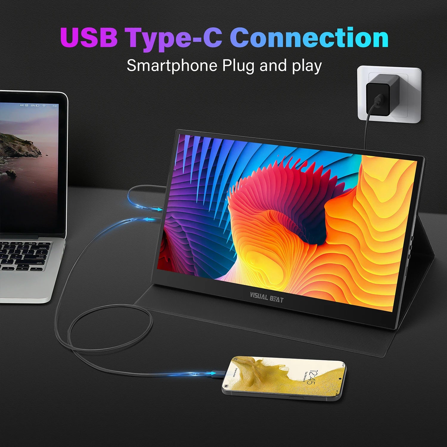 17.3inch 4K Portable TouchScreen Monitor, 500Nits 100% AdobeRGB IPS HDR Travel Display, USB, Type-C & HDMI, Dual Speakers, VESA