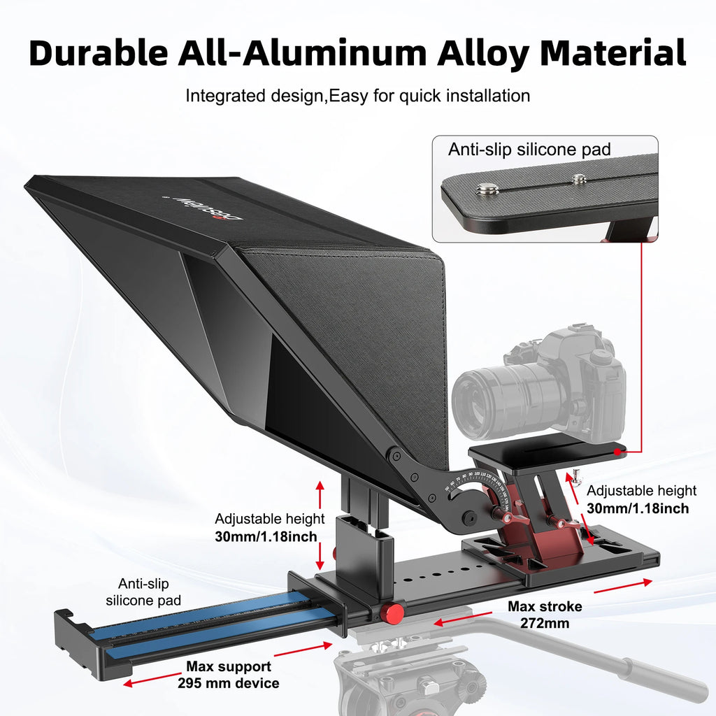 Desview P15 Teleprompter 15 inch Aluminum Alloy Teleprompter, High Display Glass for iPad Tablet Phone DSLR Camera No Assembly
