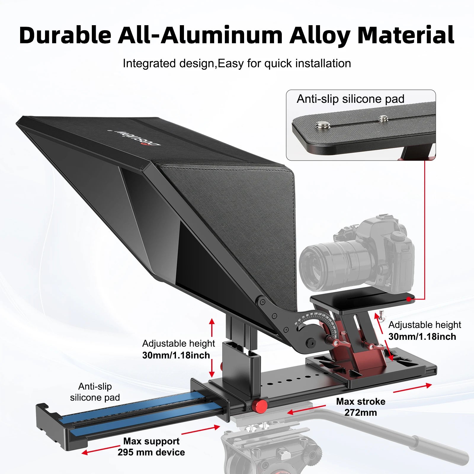 Desview P15 Teleprompter 15 inch Aluminum Alloy Teleprompter, High Display Glass for iPad Tablet Phone DSLR Camera No Assembly