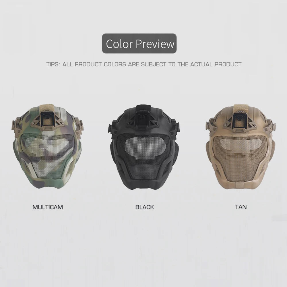Full Protection Tactical Helmet Militar Hunting Airsoft Paintball CS Steel Mesh Safety Face Mask EVA Lightweight Punk Cosplay
