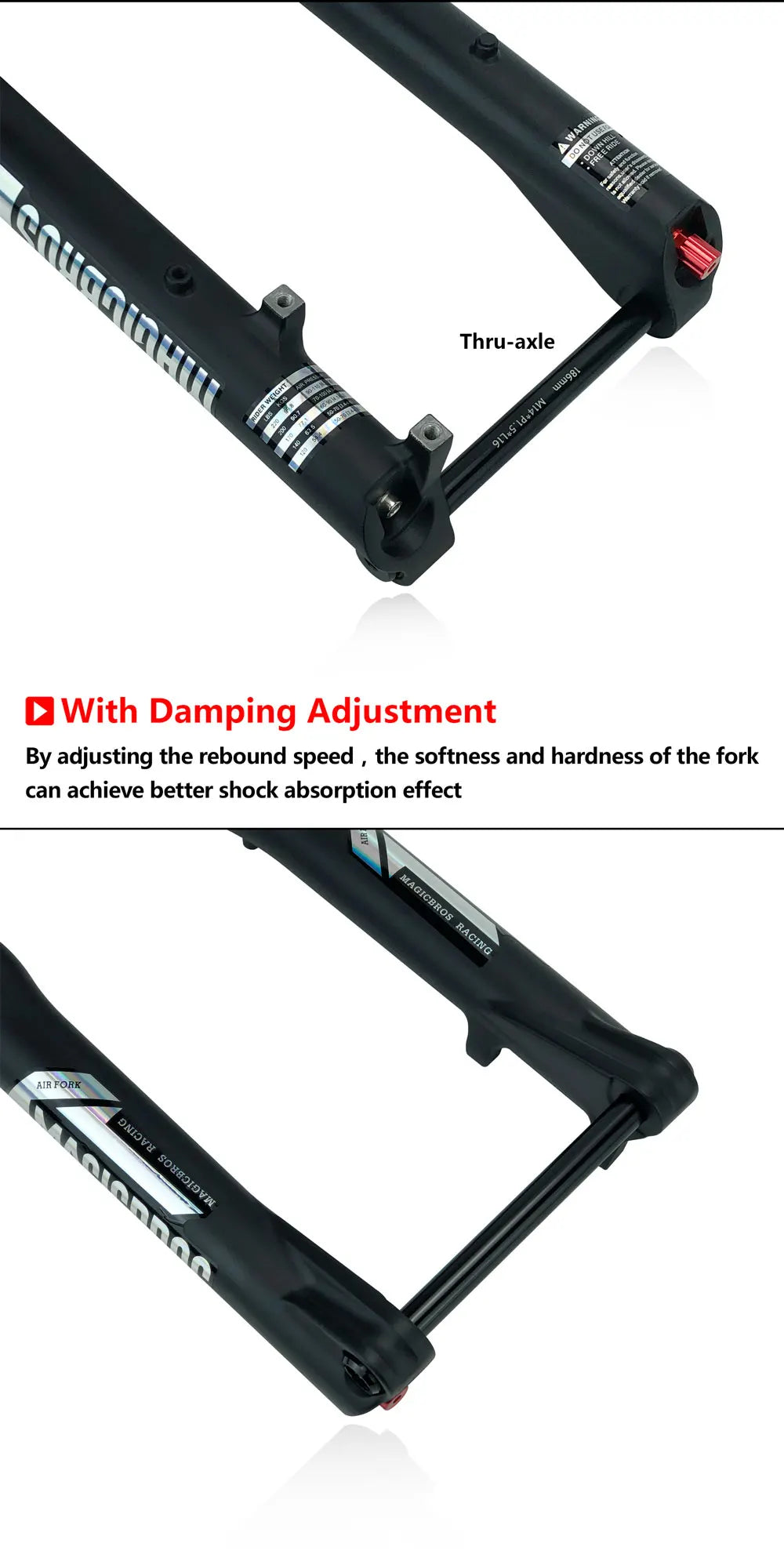 20x4.0 26*4.0 Dual Crown Motor Fork QR 9*135mm 15*135mm Beach Snow Bike Electric Fat Tire Bike Motorcycle Double Crown Air Fork