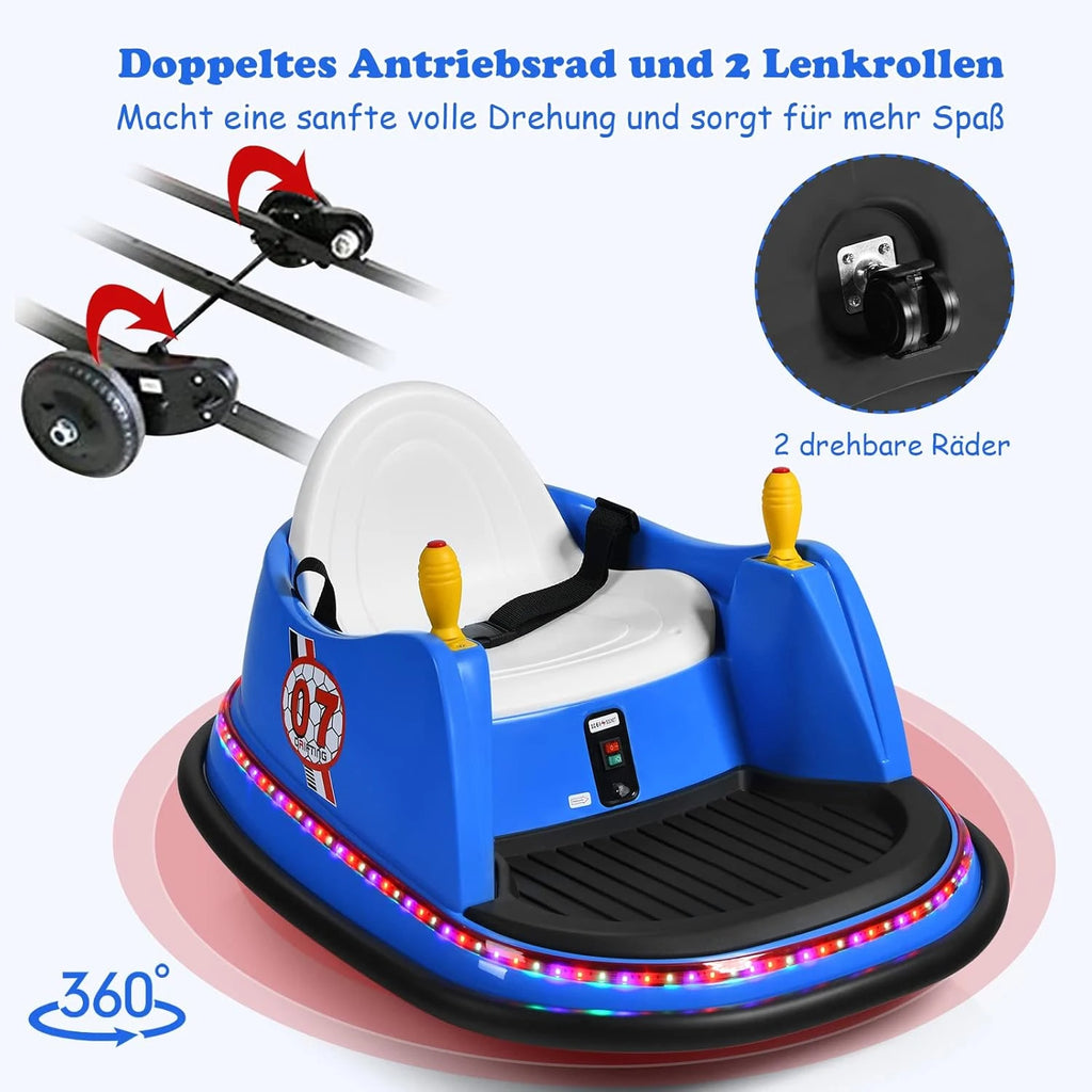 6V Ride-On Car Scooter with Colourful Lights and Music, 360 Degree Rotation, Bumper Car