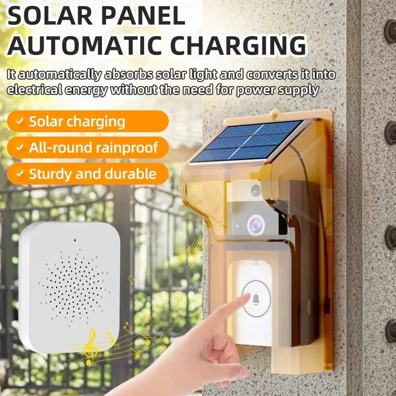 Outdoor Wireless Video Doorbell with Solar Cover Camera Wifi Digital Peephole Waterproof Smart Home Intercom Eye Ring Bell