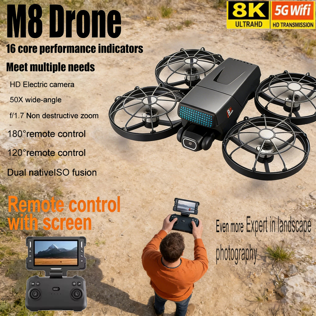 Aerial Photography Drone with 8K Camera -M8 GPS FPV Foldable Quadcopter Follow Me Mode Auto Return 5G WiFi RC Toy Gift for Adult