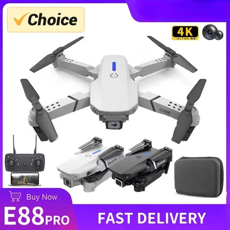 DWI D19 E88 Pro Drone 4K Professional HD RC Airplane Dual Camera Wide Angle Head Remote Quadcopter Toy Helicopter for Adults Kid