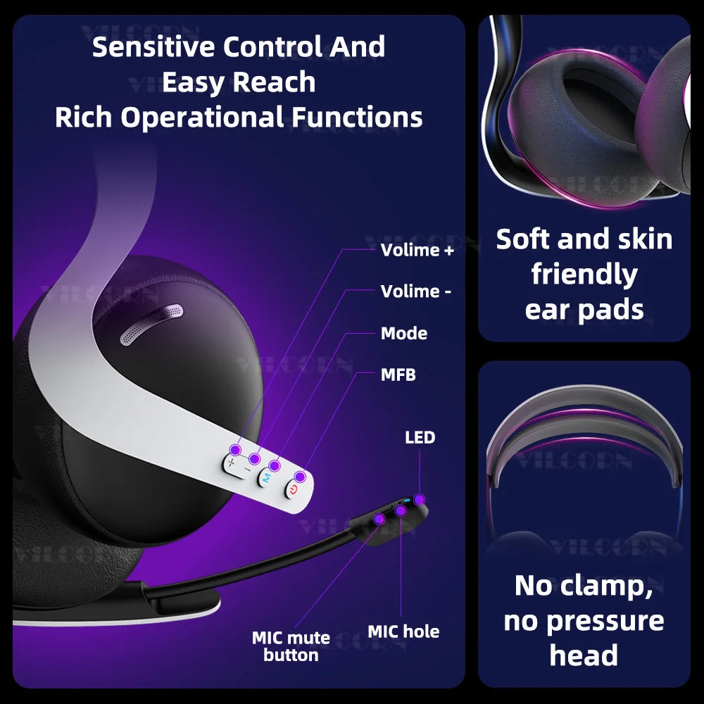 2025 Wireless Gaming Headset with Microphone For PS5 PS4 Switch Mobile PC E-sports noise-canceling Headphones 7.1Surround Sound