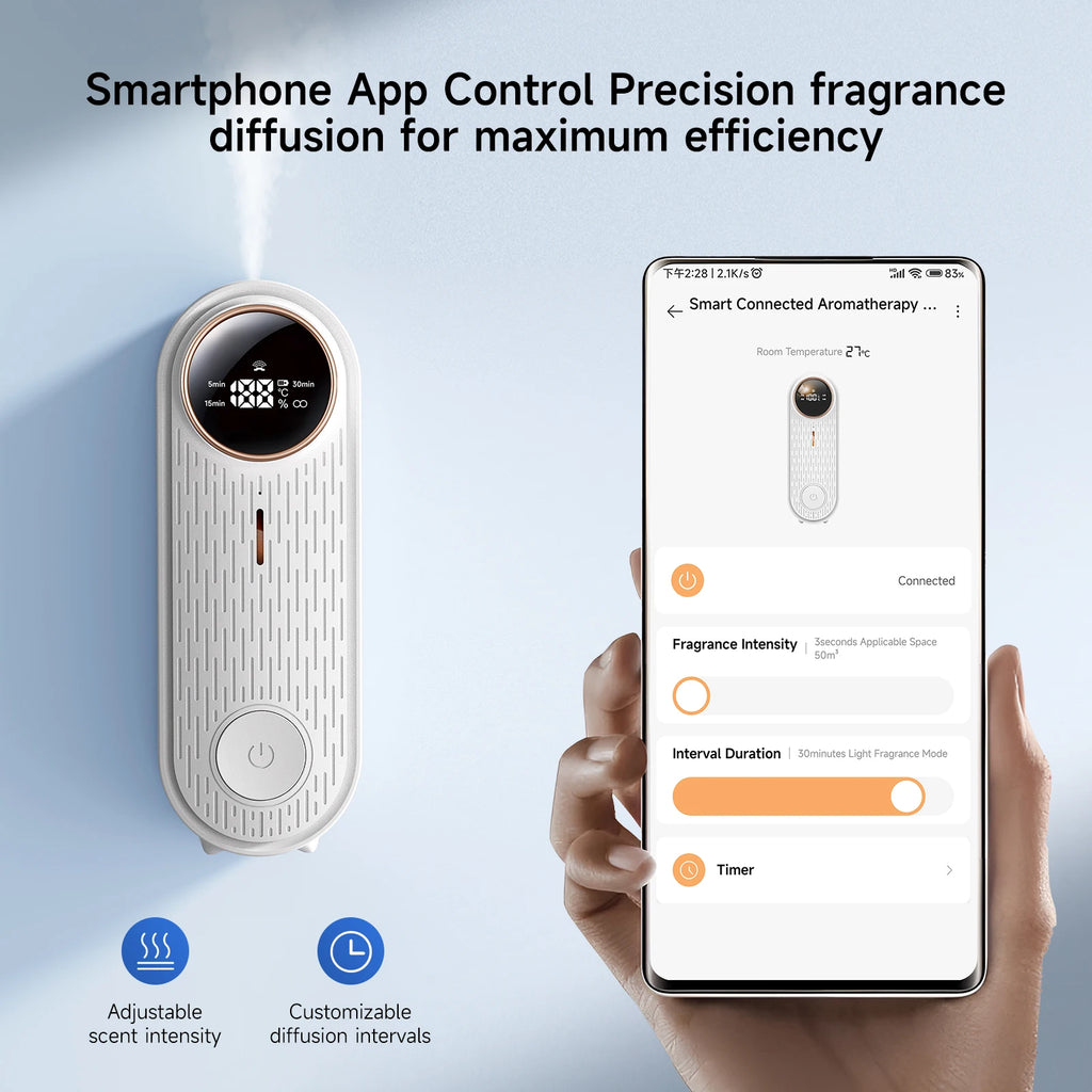 Quiet Ultrasonic Aroma Diffuser, Essential Oil Diffuser with Timer & APP Control, Small USB Diffuser for Home, Office, Bedroom