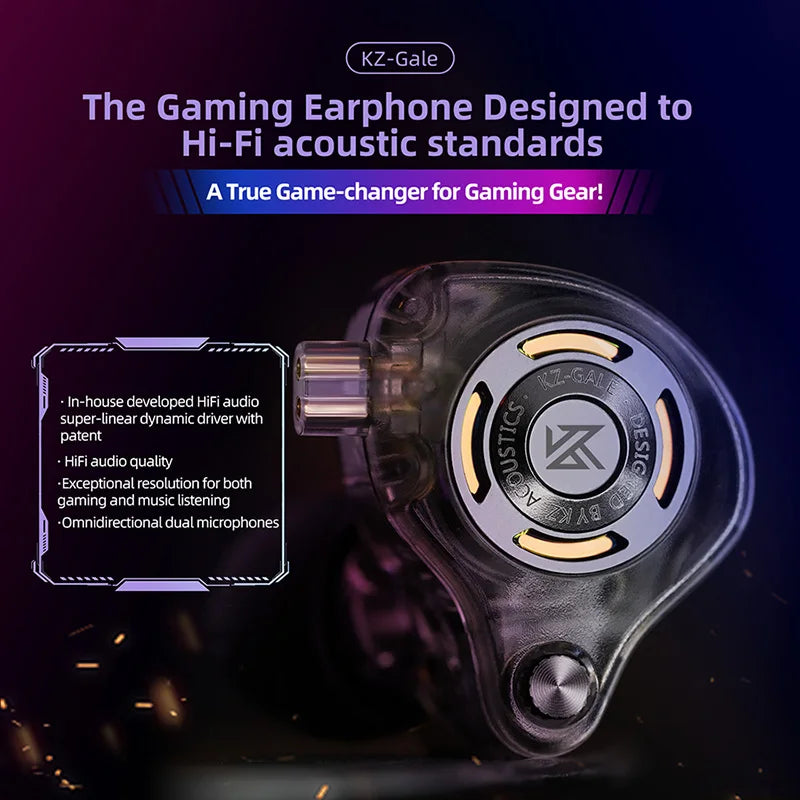 KZ Gale In-Ear Gaming Earphones 7.1 Stereo E-sports Bass Metal Earbuds for Video Game Stage Live Wired Headphones With HD Mic