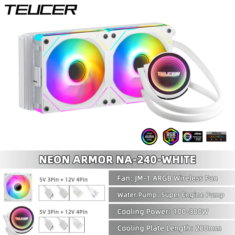 TEUCER CPU Water Cooler With JM-1 Fan All In One CPU Liquid Cooling 240mm/360mm ARGB Water-Cooled Radiator for X99 Motherboard
