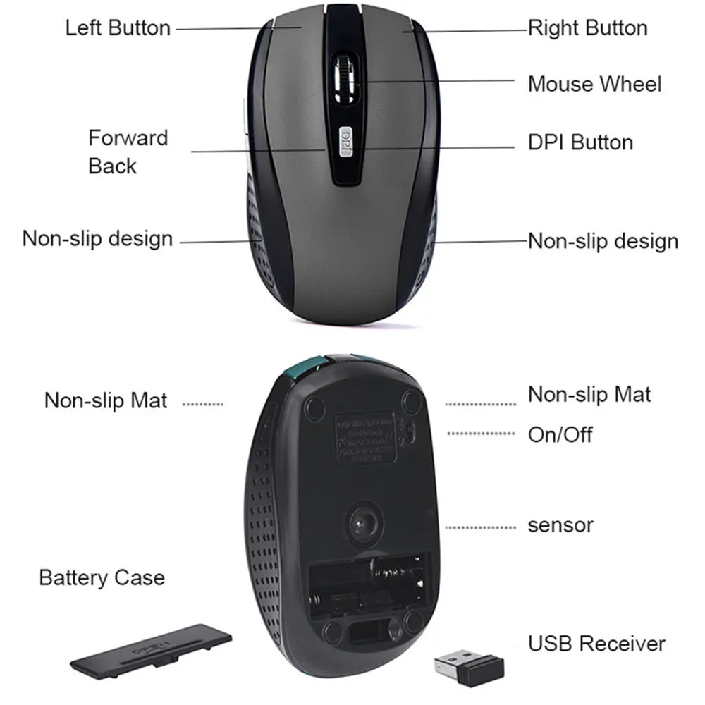 2.4G Wireless Mouse 2.4Ghz Gaming Mouse 6D Optical Wireless Mouse Slim Mini Noiseless Mice  DPI1600 for Macbook PC Laptop