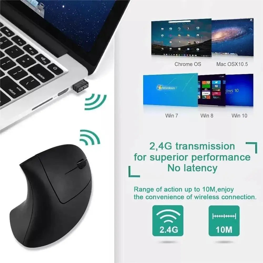Wireless Mouse Vertical USB 2.4GHz Ergonomic 800/1200/1600 DPI 6 Mute Buttons For MacBook Tablet Laptops PC Computer Accessories
