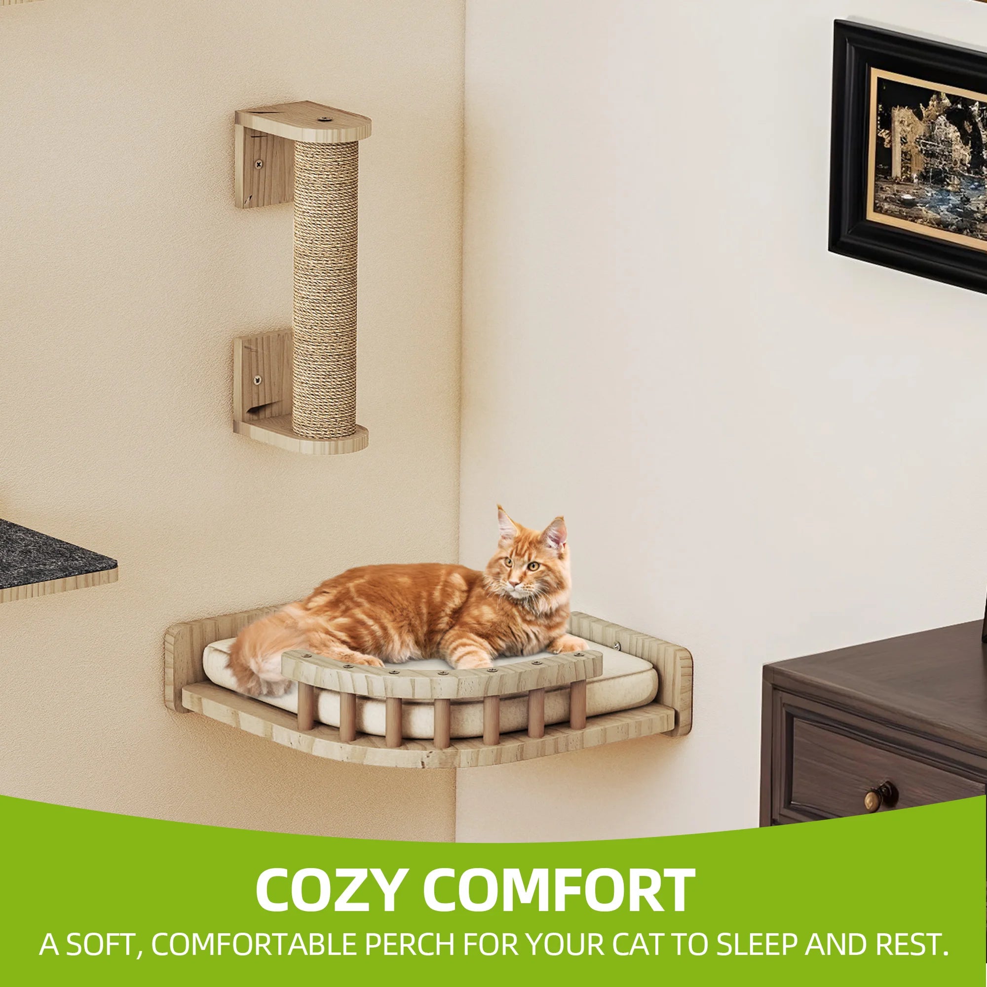 YITAHOME 7-Piece Wooden Cat Climbing Set - Wall-Mounted with Scratching Posts, Corner Platform, Stairs & Bed for Play/Sleep