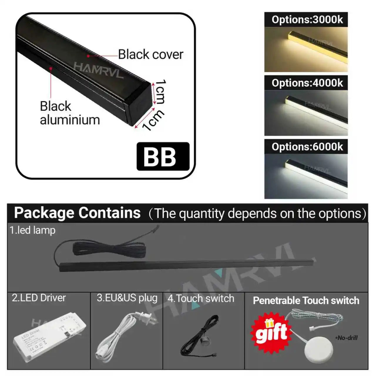 Touch Sensor LED for Wood Slat Wall Panels Decor No-drill Black/Silver Aluminum Bar Light Shelf Kitchen Wardrobe Closet Lighting