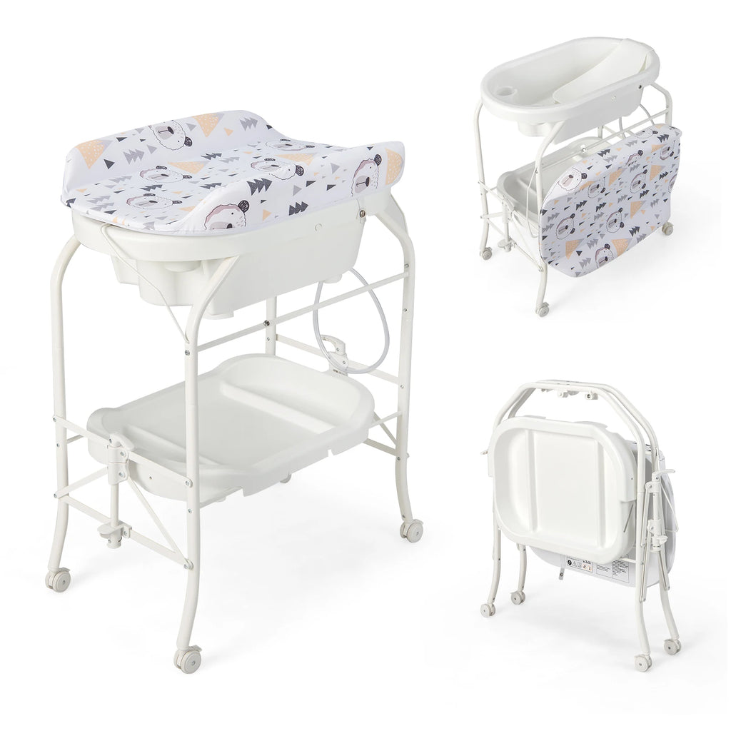 4-in-1 Folding Changing Table with Bathtub, Portable Changing Table with Changing Mat, Mobile Changing Station