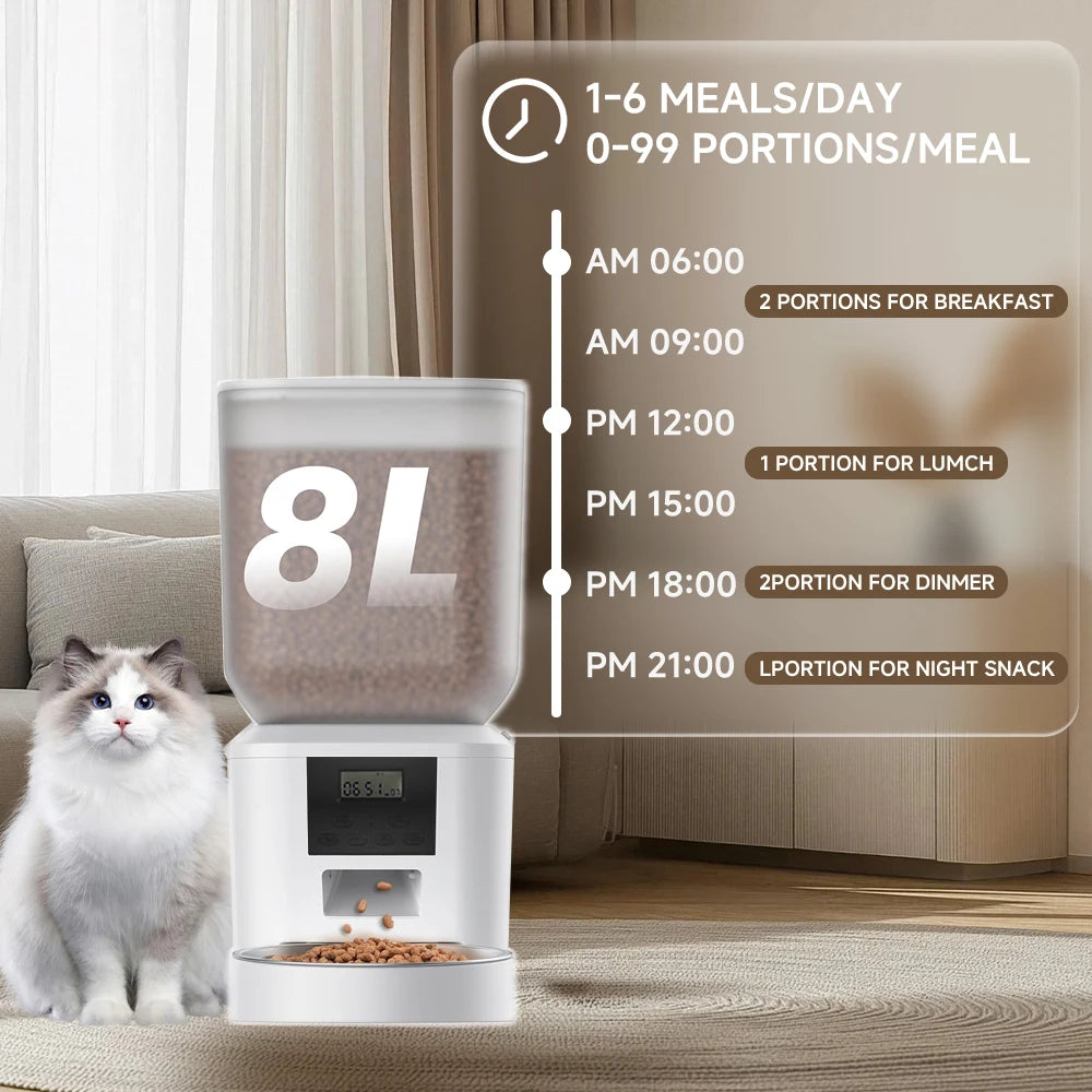 FURPIPI Smart 8L Automatic Pet Feeder with Timer USB & Battery Powered Slow Feed Dispenser for Cats and Dogs No Plug Included