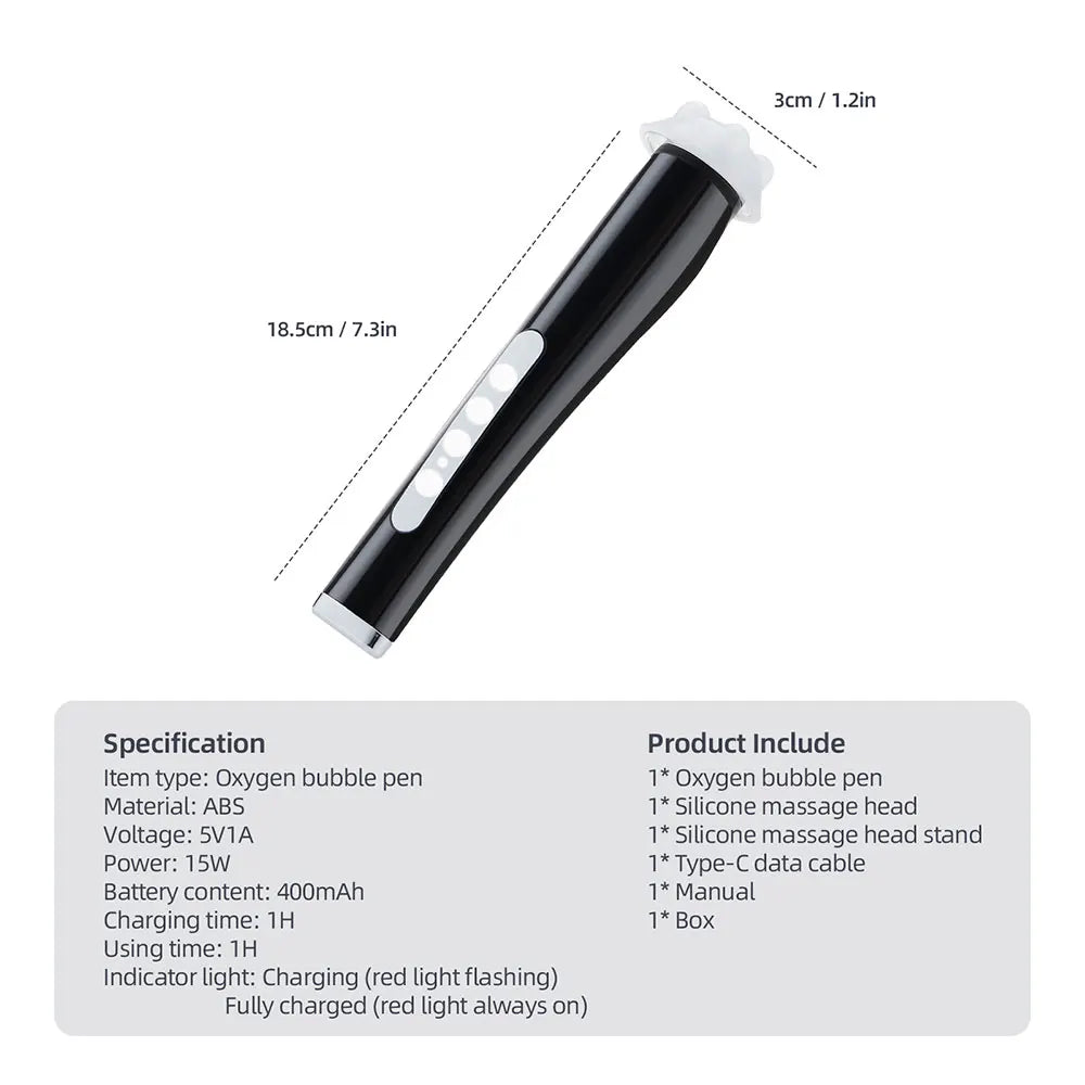 New CO2 Oxygen Bubble Pen 5 Gear Vibration Oxygen Bubble Beauty Tool Deep Cleansing Pores Exfoliate LED Photon Skin Care Machine