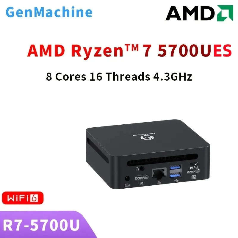 2025 GenMachine New Mini PC R7 5700U 4800H ES AMD Ryzen7 5700U 4800H ES CPU Support Windows 10/11 DDR4 3200MHz AMD WiFi6 BT5.2