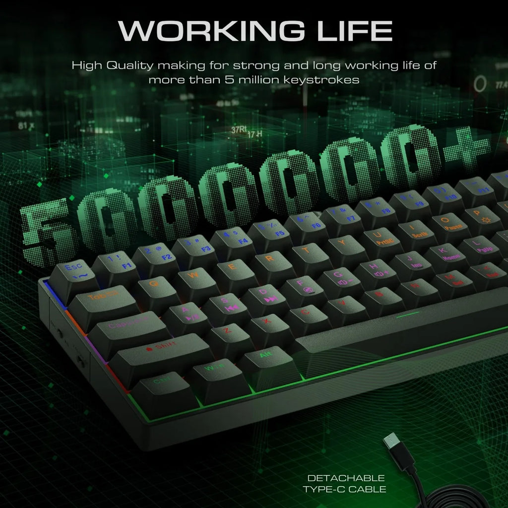 Wired Mechanical Keyboard Green Axis 68 Keys Hot-Swappable Side-Engraved Gradient E-Sports Gaming Keyboard