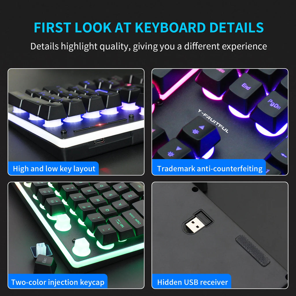 104 Keys RGB Computer Ergonomic Gamer Keyboard Mouse Wireless USB Rechargeable Gaming Mechanical Keyboard And Mouse Set Combos