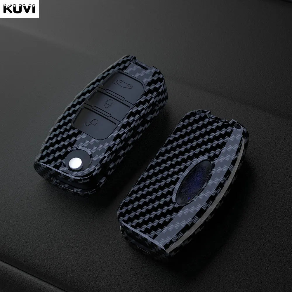 ABS Carbon Fiber Car Key Cases Cover Fob for Ford Fiesta Focus 2 C-Max Ecosport S-Max Fusion Mondeo Remote Control Case Keychain