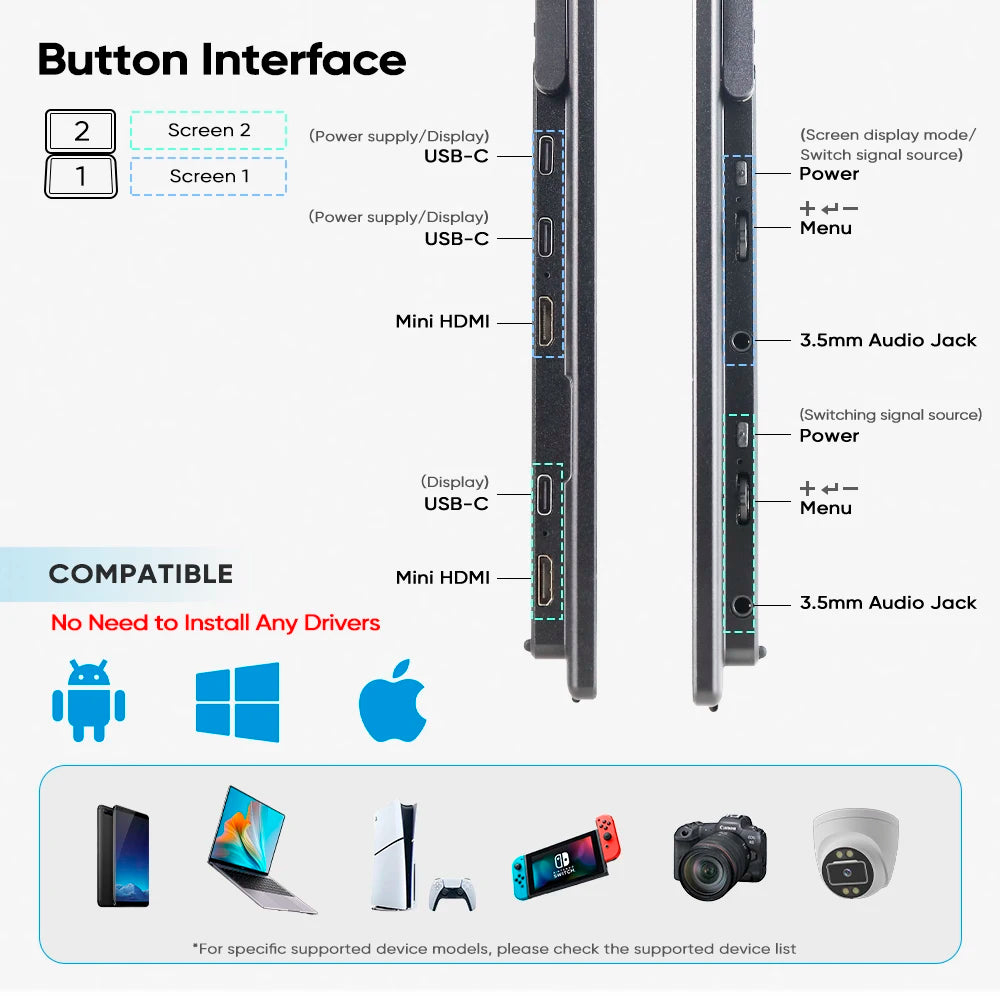 15.6 Inch FHD Dual Screen Extend LCD 1080P Monitor Portable Foldable Laptop Smart Gaming Triple Screen Display Computer Monitor