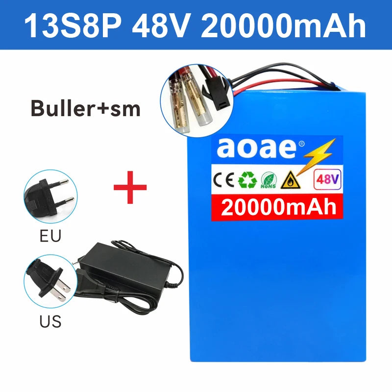48V Battery Electric Scooter 13S8P 20Ah 18650 Grade-A Cells Battery Pack 2000W Built-in 50A BMS Long Range Safe & Durable