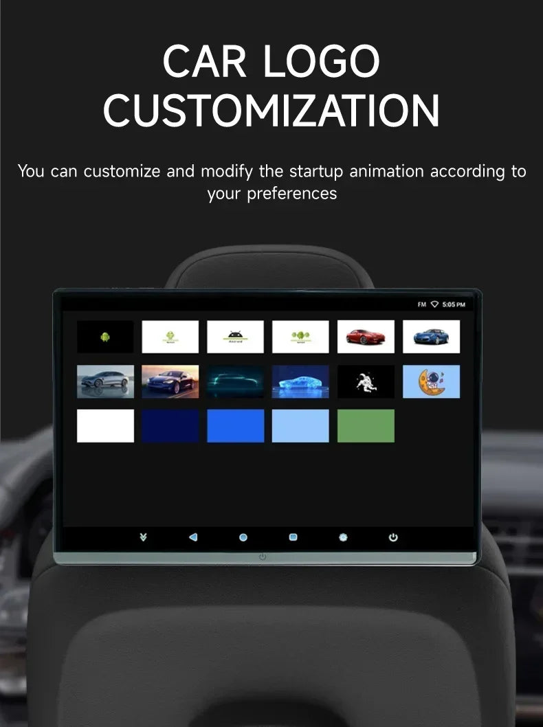 13.3/14" Car Headrest Monitor Display IPS Android 12 2G+32G/4G+64G/8G+128G Touch Screen For Car Rear Seat Player Dual HDMI Music