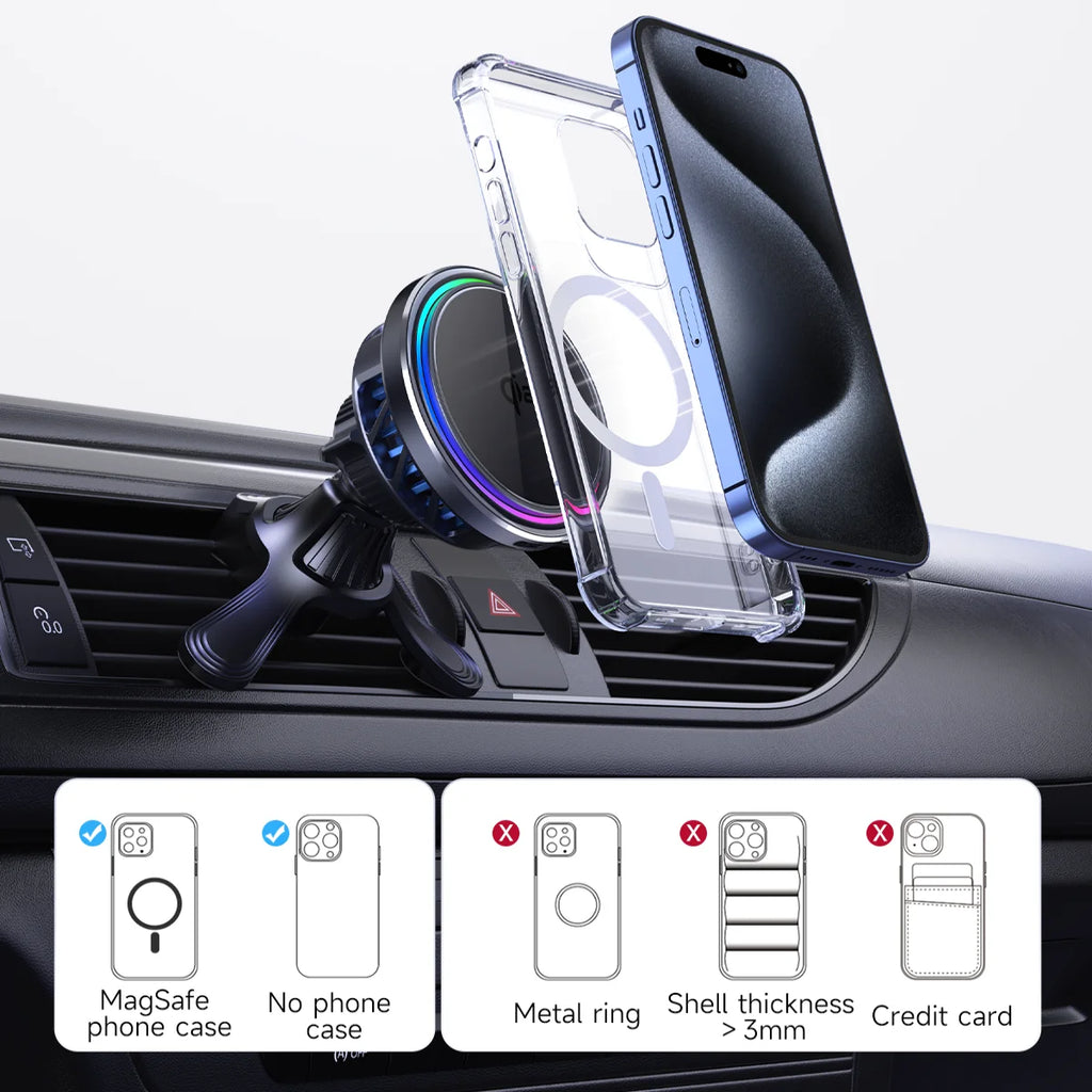 HaaYot QI2 Ice Cooling 25W Magnetic Wireless Car Charger RGB Fast Charging Car Phone Holder Stand For Magsafe iPhone 17 16 15 14