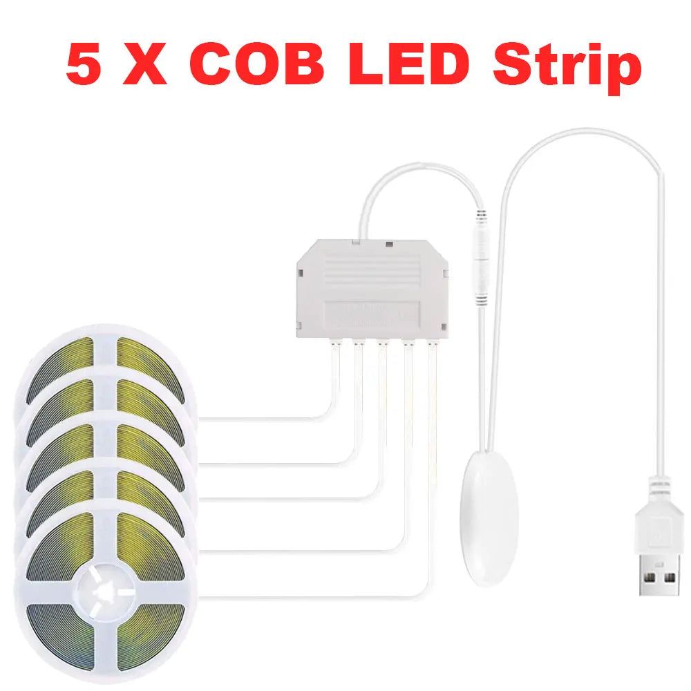 COB LED Strip Lights 5V USB 1/2/3M Strip 1-6 Pcs With Penetrating Wood Touch Dimmer Switch For Kitchen,Showcase,Cabinet Lighting
