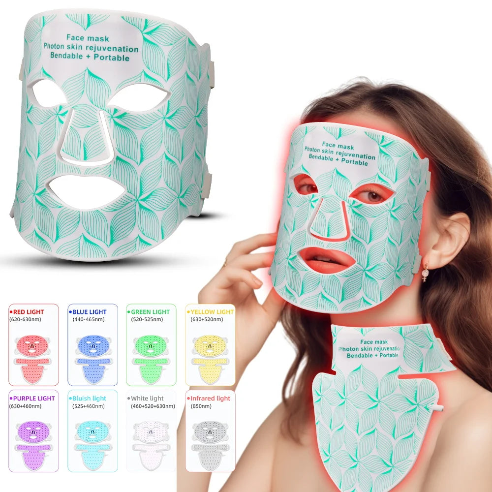 7 Colors + Infrared LED Face Mask and Neck Red Light Therapy Anti Aging Wrinkle Acne Pore Oil Control Skin Tighten Whiten