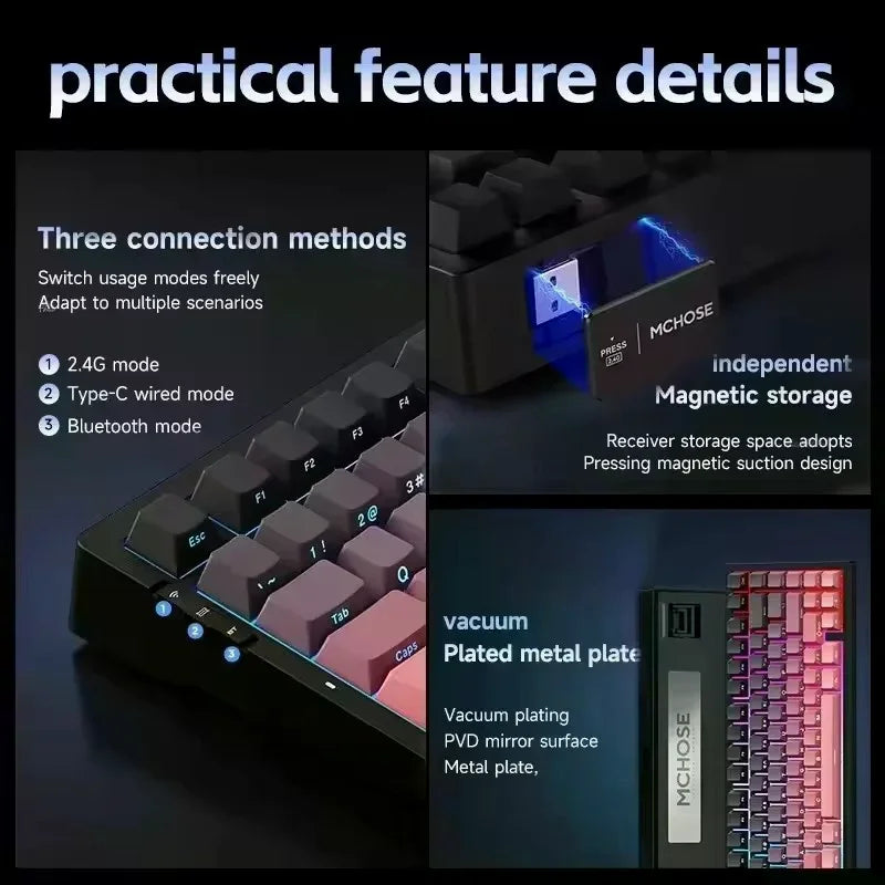 G75 Pro Mechanical Keyboard Customized Tri-mode Wireless RGB Hot Swap 8000mAh PBT Gasket Bluetooth E-sports For PC Gaming