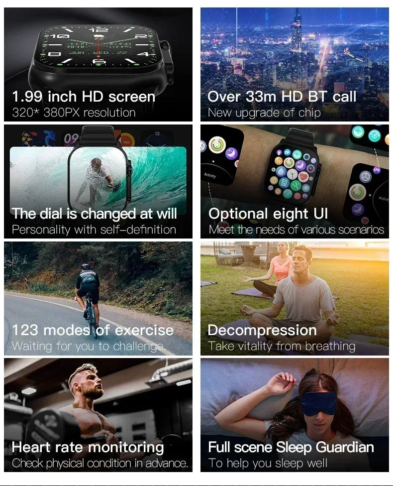 Watch 10 Smart Watch AMOLED Screen NFC Compass Fitness Clock Health Monitor Waterproof Wireless Call Watches for Men Women