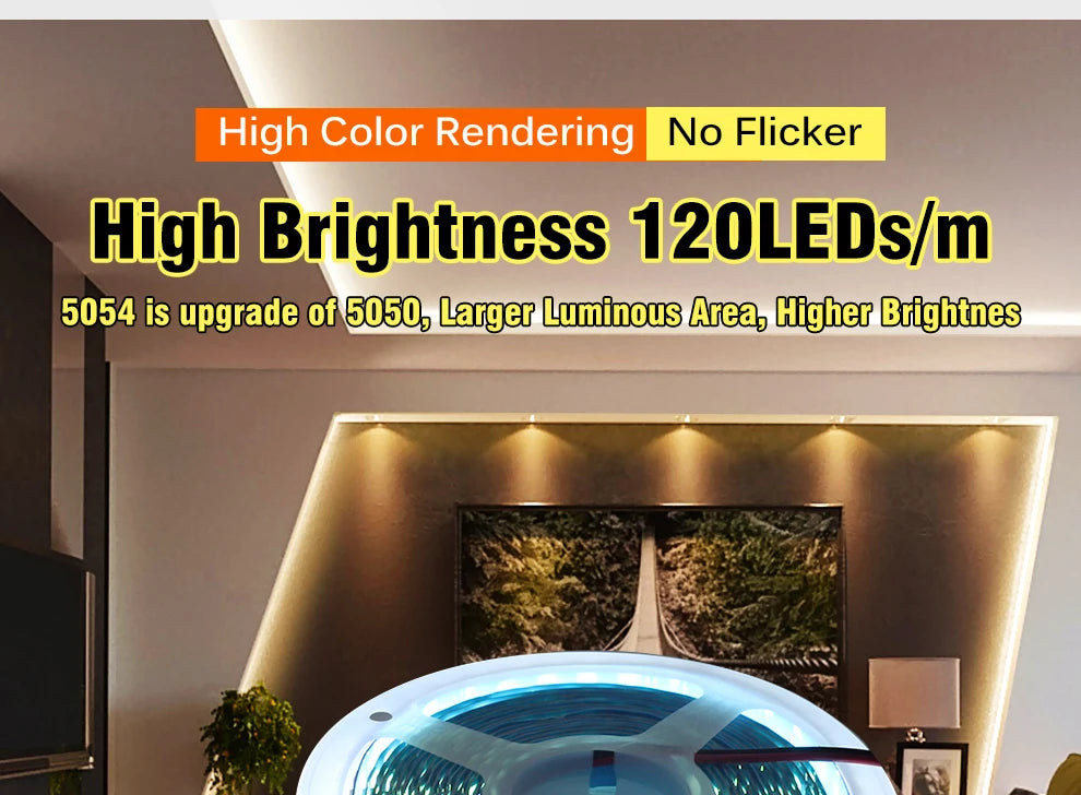 LED Strip 5054 DC12V 120LEDs/m High Flexible Tape Light 3000K 4000K 6000K 7000K IP67 High Brightness LED Strip 5m/lot