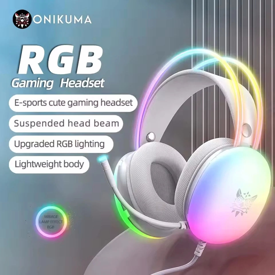 Wired Headset Headphone Earphone Earbuds Gamer Gaming For iPhone Phone PC With Cable Microphone Mic Portable Fone Head Set RGB