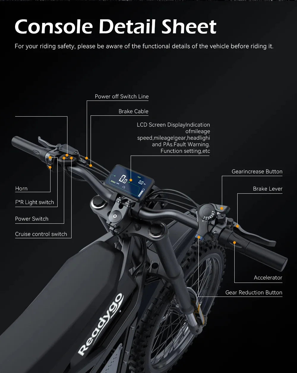 Readygo E6 Ultra Adult Off-Road Ebike 3000W Brushless Motor 60V 30AH Lithium Battery Electric Bicycle 85Km/h