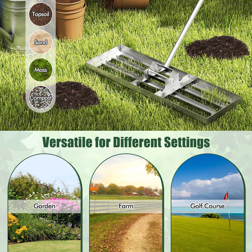 Metal Lawn Levelling Rake, Lawn Rake with Ergonomic Handle, Leveling Sand Soil, Rake Surface Leveler, Lawn Tool