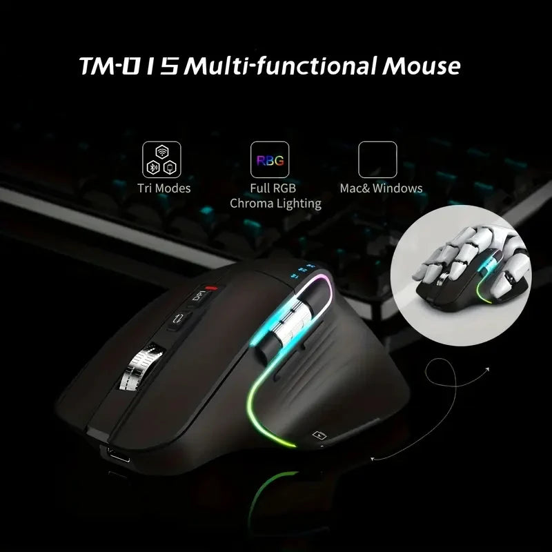 Wireless Wireless Mouse, 2.4GHz, Type-C Wired Three Mode Connection, Artificial Vertical Mouse, Rechargeable Optical Mouse