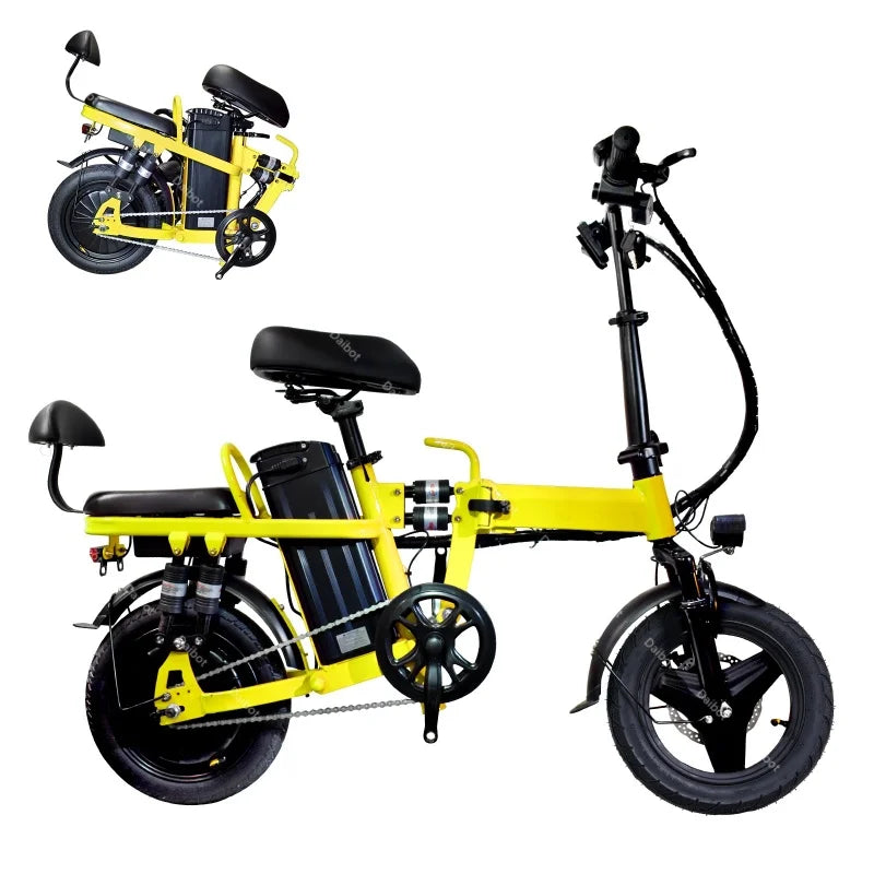 Canada Stock 14 Inch Folding Electric Bicycle For Woman With 2 Seats 500W 48V Pink Lightweight Electric Bike For Adults With USB