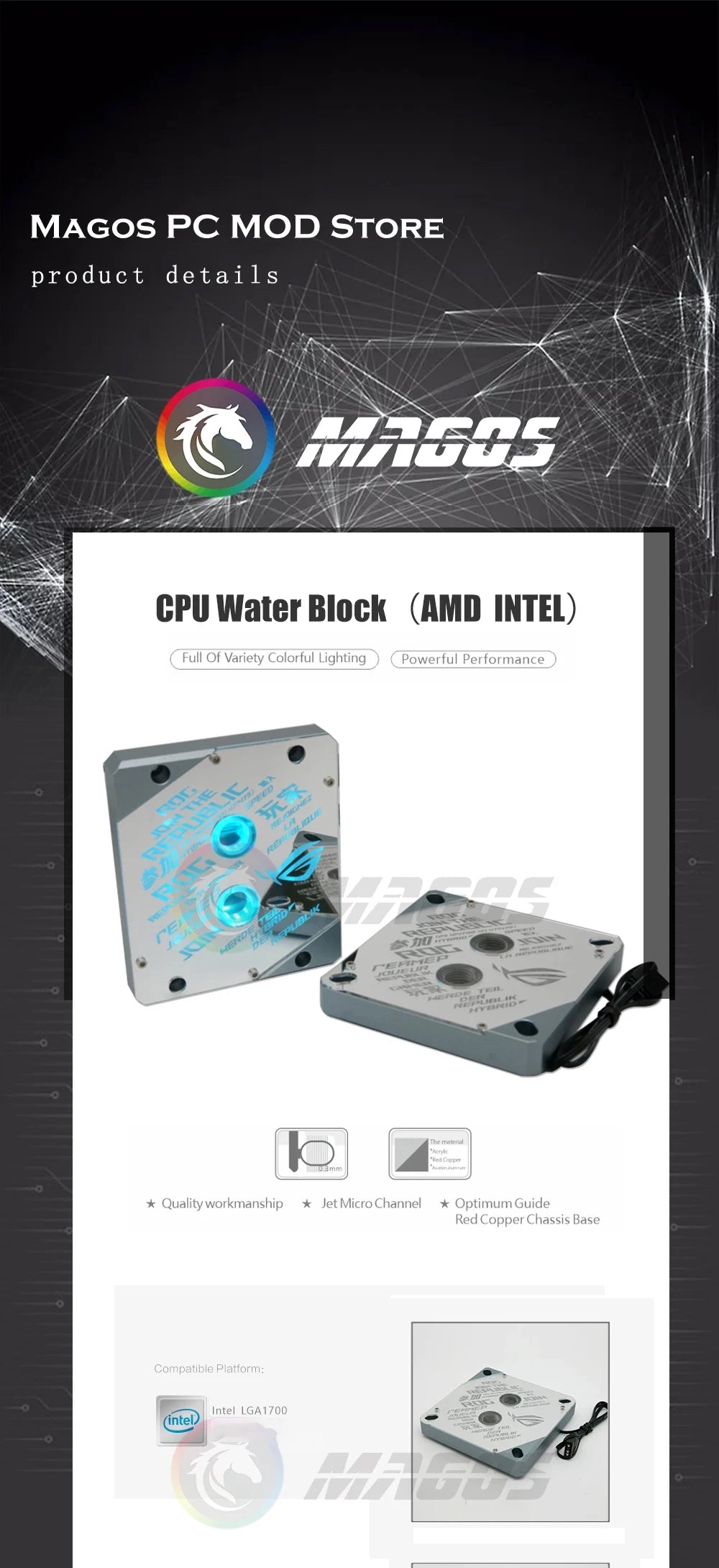 1700 CPU Water Block Mirror Surface ROG 5V ARGB SYNC Watercooler LGA1700 AM4 AM5 Platform Customized Available