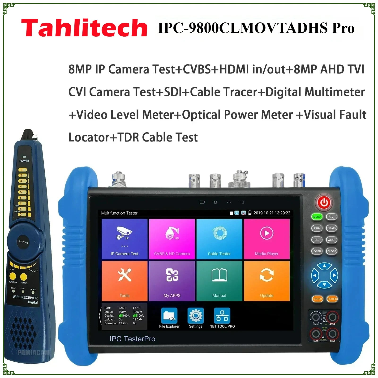 8K CCTV Tester IPC-9800CLMOVTADHS 8MP HD AHD TVI CVI SDI IP Tester 7-inch Touch Screen Monitor 8K Video Display Tester Monitor