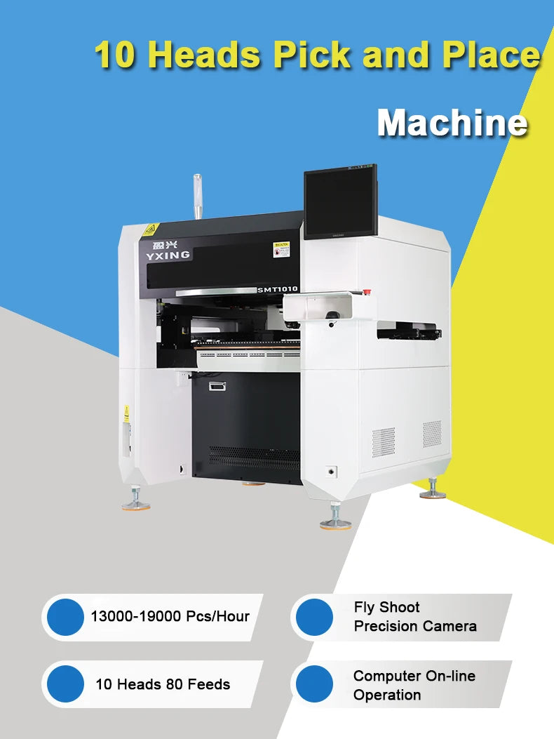 2024 New Model SMT1010 SMD Pick and Place Machine Surface Mount Robot LED Electronic Components Light Making 10 Heads